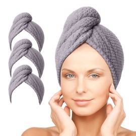 PGlife Hair Towels Wrap, Microfiber Super Absorbent Quick Drying Hair Turban, 10" x 26",3 Pack,Grey