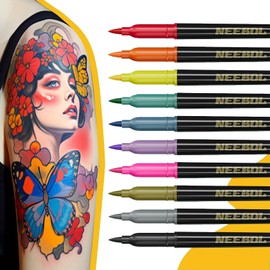 Set de Marcadores temporales de tatuaje,con Marcador de Tatuaje Temporal de 10 colores,2hojas de Tatuajes Plantillas,2 hojas Tatuajes Resplandor,Henna para tatuajes para Hombres y Mujeres