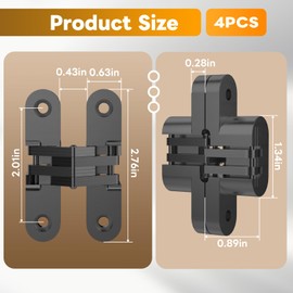 Mdkave Invisible Hinges for Cabinet Doors - Completely Hidden 180°Hinges,Concealed and Smooth Quiet Close(Black,0.63"-2.76",4Pack)