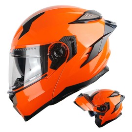 1Storm Motorcycle Modular Full Face Helmet DOT Adults Street Bike Flip up Dual Visor Sun Inner Shield Anti Fog Pinlock Ready Shield: Gloss Orange