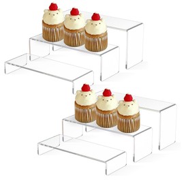 AITEE Clear Acrylic Display Risers: 2 Sets Tiered Display Stand for POP Figures Display, Jewelry Display Riser, Cupcakes Sweet Display Holder Stand, Retail Displays Bridge Showcase - 9"x8.5"x8"