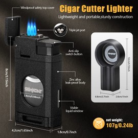 SEMKONT Triple Jet Flame Cigar Lighter with Cutter, Windproof Butane Refillable Torch, 2 in 1 Multifunctional Cigar Lighter Gift Accessories Ashtray Set (Black)
