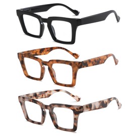 OWTXIS Oprah Style Reading Glasses for Women Blue Light Blocking Square Oversized Stylish Thick Readers Spring Hinge (Black, Leopard, Grey Leopard, +1.75)
