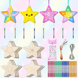 Pack of 12 Star Wind Chime Craft Set Children, Wooden Wind Chimes Craft Sets Star Craft Kids Craft for Painting Wooden Craft Sets for Girls Boys Children's Birthday Parties