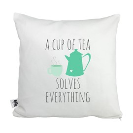 Moonlight Makers, A Cup Of Tea Solves Everything (Teapot), Decorative Pillow Case, 100% Cotton Canvas Pillowcase, Farmhouse Decor, Gift for Home, Funny Design