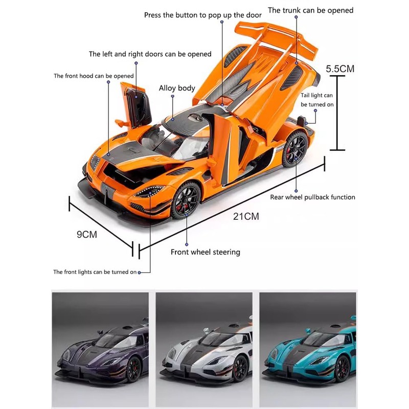 1:24 One1 Alloy Car Model Simulation Sound and Light Pull
