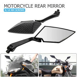 Baceyong Motorcycle Side Mirrors 8mm / 10mm Universal Aluminum Carbon Style Diamond Blade Design Rearview Mirrors For Motorcycle Motorbike Scooter Moped, etc.