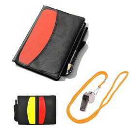 Referee Card Set - Sports Referee Kit Coach Metal Whistle Red Yellow Cards, Score Book with Pencil, Referee Equipment for Football Match.