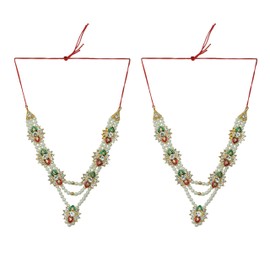 Set of 2 Mala Moti Beads Mala Set for Laxmi Ganesh Devi Maa Radha Krishna Puja Goddess Haar Sringar Set Deities Jewellery for Traditional Festival God Idol Statue(Size:-3")(Multicolor)