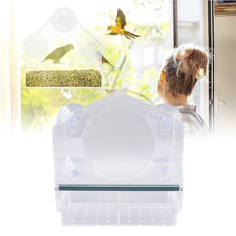 Window Bird Feeder Clear Sturdy Acrylic Window Bird House Feeder
