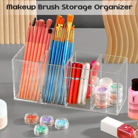trabag Pinselhalter Kosmetik, 4 Fächern Acryl Pinselhalter, Pinsel Aufbewahrung, Klarer Pinsel Organizer, Pinselhalter Kosmetik für Badezimmer Schlafzimmer Büro Schreibtisch