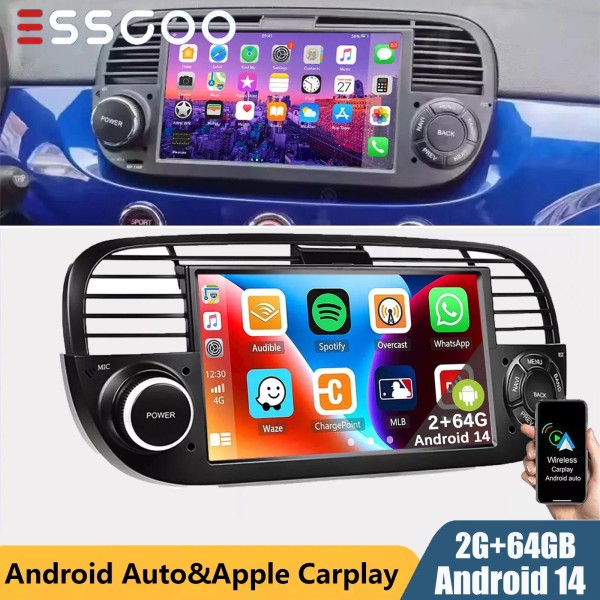 ESSGOO For Fiat 500 2007-2015 Carplay Car Stereo Radio Head