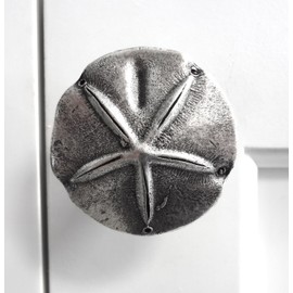 Sand Dollar Drawer Knob, Beach Cabinet Pull, Solid Metal, Silver Finish