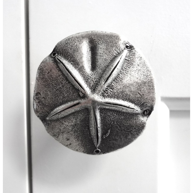 Sand Dollar Drawer Knob, Beach Cabinet Pull, Solid Metal, Silver