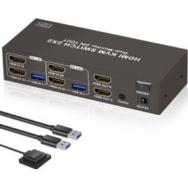 HDMI KVM Switch 2 Monitor 2 Computers 4K 60Hz Dual Monitor HDMI USB3.0 Switcher for 2PC or 2Laptops Share 2 Monitors and 4 USB Ports Keyboard Mouse Printer Scanner Support Extended/Copy Mode