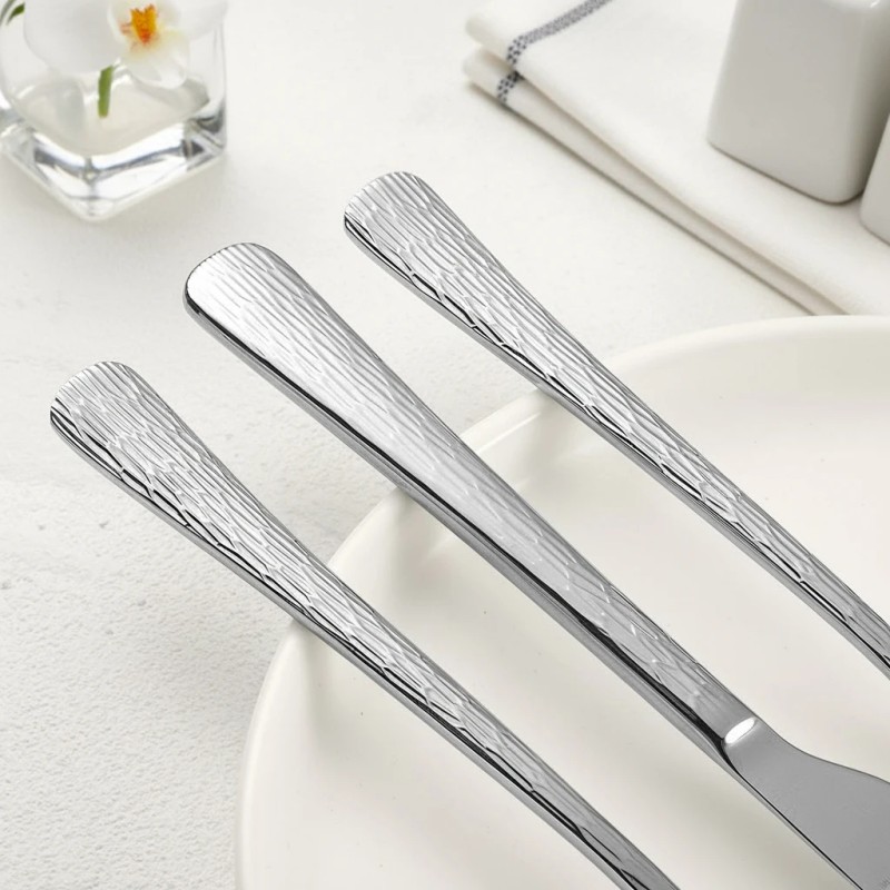 Stainless Steel Hammered Handle Flatware Set 20 Piece Silverware Bulk