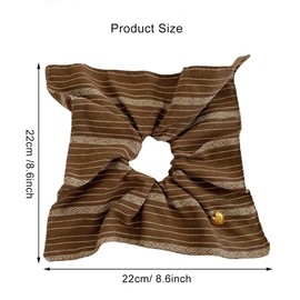 3 Pcs Square Hair Scrunchies Boho Striped Square Elastic Hair Ties Bands Hair Scrunchy Ponytail Holder Daily Hair Accessories for Women (Beige/Brown/Black)