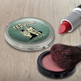 Tequila Brain Off Liver On Funny Humor Retro Compact Travel Purse Handbag Makeup Mirror