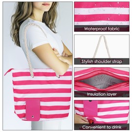 LUWOO Wine Tote Bag with Hidden Drink Dispenser Spout, Beach Wine Cooler Bag, Leakproof Insulated Wine Purse Carrier with 3 Refillable Replacement Pouch for BYOB, Pool, Camping (Red)