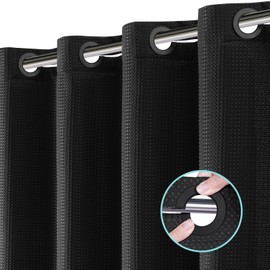 Vipfree No Hook Shower Curtain, Waffle Weave Thick Fabric Shower Curtains for Bathroom, 258 GSM Luxury Polyester Cloth Bath Curtain with 12 Built in Grommets, 72W x 74H, Black
