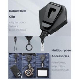 Uniclife 2 Pack Heavy Duty Retractable Keychain with Magnetic Closure Retractable Badge Reel with Vertical Clear Thumb-Slot Badge Holder Magnetic Belt Clip and Carabiner Ring with Plastic Card Case
