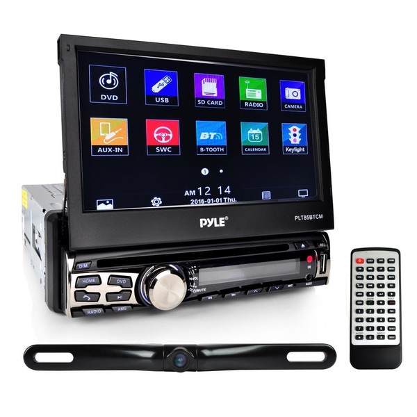 Pyle Single DIN Car Stereo Receiver System & Backup Camera [Touch-Screen Headunit Stereo Radio] CD/DVD Player, Bluetooth Wireless Streaming, Hands-Free Talking, Waterproof Rearview Cam (PLT85BTCM)