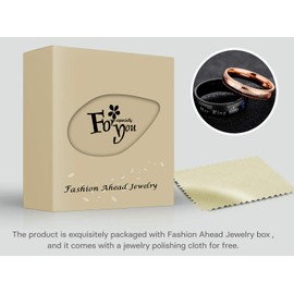 Fashion Ahead 2pcs Matching Set Couple Rings His Queen and Her King Stainless Steel Promise Rings Engagement Band Valentine's Day Couples Gifts(Men size 10 & Women Size 8)