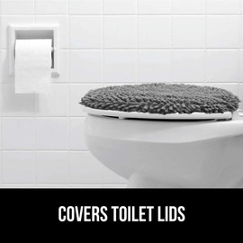 Gorilla Grip Shag Chenille Bathroom Toilet Lid Cover, Machine Wash, Ultra Soft Plush Seat Covers, Large Fabric Covers, 19.5x18.5, Fits Standard Toilet Lids, Bathroom Accessories and Decor, Gray