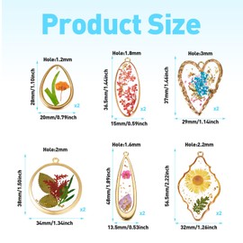12 Pcs Dried Pressed Flower Charms for Jewelry Making, Alloy Epoxy Resin Pendants Teardrop Heart Rhombus Open Back Bezel Pendants for Necklace Earring Jewelry Making