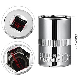 TOP-VIGOR 2Pcs 1/4-Inch Drive 13mm 6-Point Shallow Socket, Metric, Cr-V Drive Socket for Auto Repairing and Household