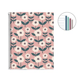 Miquelrius - A4 Notebook (210 x 297 mm) 100 Ruled Pages 70gsm Hard Card Cover 4 Ribbon Spiral Bound 4 Holes Ruled Notebook Beautiful Stationery Pink