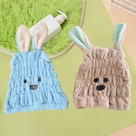 Toalla de microfibra para el cabello para niños y niñas o mujeres, paquete de 2 bonitas herramientas de baño de turbante de pelo de conejo de secado  