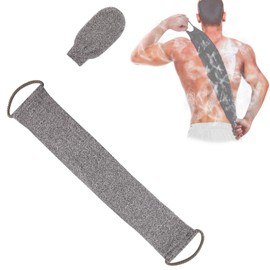 Voarge Back Scrubber, Back Brush Shower with Exfoliating Gloves, Bamboo Fibre Back Brush, Massage Glove with Back with Mitt, Pack of 2 (Grey)
