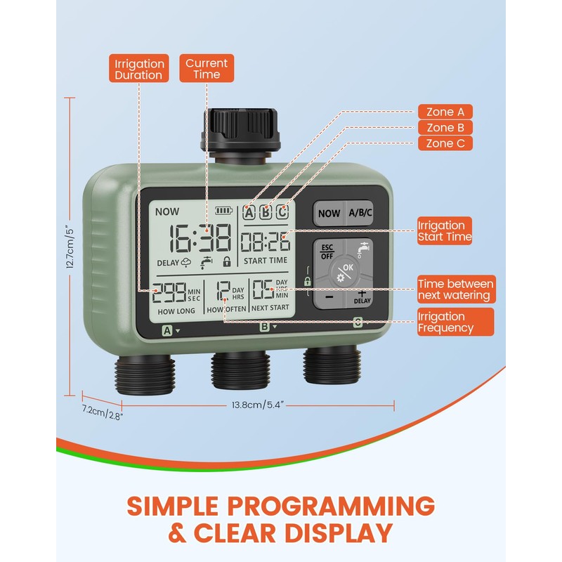 Sprinkler Timer 3 Zone Water Timer for Garden Hose Programmable