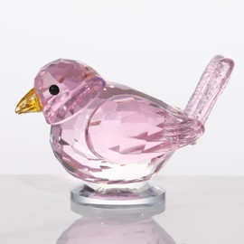 Qianwei Pink Crystal Bird Figurine Collectible - Handmade Glass Animals Figurines Crystal Office Desk Table Home Decor Paperweight