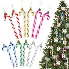 WUBAYI 12Pcs Christmas Candy Cane Ornaments Glitter Twisted Plastic Candy Cane Christmas Tree Hanging Ornaments for Winter Holiday Home Decorations (Six Colours Mixed)
