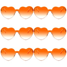 Fengek 6 Pcs Heart Shape Sunglasses Frameless Transparent Glasses Party Favors for Girls, Women, Gradient Orange