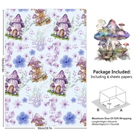 Dreamy Fairy and Flower Wrapping Paper, Mushroom House Fairy Tale Sika Deer Wishing Bottle Gift Wrap Paper, For Little Princess Birthday, Wedding, Baby Shower, Easter, 6 Sheets 50x70 cm