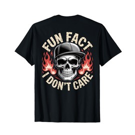 Fun Fact I Don't Care (On Back) Skull Mens T-Shirt