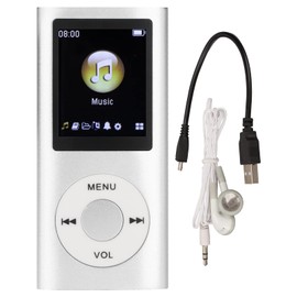 Digital Compact and Portable MP3 Player, Supports 64GB Memory, 8 Hours Long Standby, Aluminum Alloy for Students, Kids Gifts (Silver)