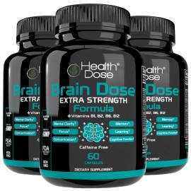 Health Dose Brain Dose 60 Capsules Mental Clarity & Natural Energy Pack of 3