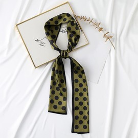 Camilife Women's Girls Faux Silk Long Narrow Scarf Neckerchief Elegant Tie Scarf Hair Band Hair Accessories Belt 15 x 150 cm, A Polka Dot Pattern - Green (15×150cm)
