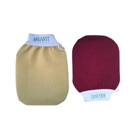 Moroccan Exfoliating Kessa Glove - Traditional Beauty Essential for Deep Skin Cleansing, Skin Exfoliation & Dead Skin Removal (set of 2 body (Beige/garnet))