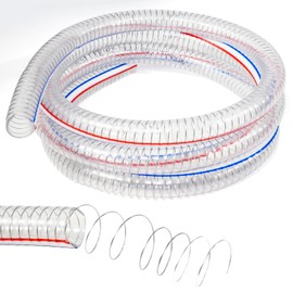 1 Inch ID x 1-1/4 Inch OD Heavy-Duty Steel Wire Flexible Tubing PVC High Pressure Drain Hose Tube Pond Tubing Clear Wire Reinforced for Pond Bilge Pump, Garden Pool Vacuum Suction Hose (3.28 Feet)