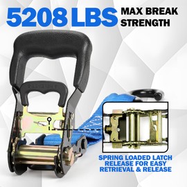 IAZZCO Heavy Duty Ratchet Straps with Hook - 1.6 Inch x 16 FT (5208 LB Break Strength) Tie Down Straps with S Hooks & Soft Loops, for Trucks, Cargo, Moving and Appliances（Blue/4 Pack）