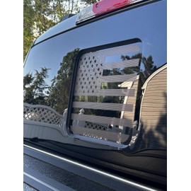 Truck Rear Middle Window Perforated American Flag Decal – See-Through Matte Black Vinyl for Ford F150 (2015–2025) & F250/F350 Super Duty (2017–2025) – Subdued Patriotic Rear Window Graphic 13" x 11"