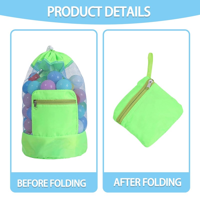 Yharnamite Beach Toy Backpacks, Foldable Mesh Drawstring Backpack Portable Large