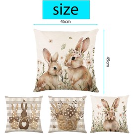 YEWCEP Set of 4 Easter, Easter Decoration, Modern, Easter Decoration, 45 x 45 cm, Rabbit Flower Decoration, Cushion Cover, Green, Decoration, Cushion Cover, Sofa, Bedroom, Living Room, Garden, Home