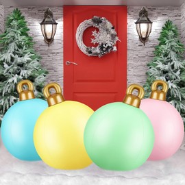Jetec 4 Pcs 32 Inch Giant Christmas PVC Inflatable Decorated Ball Inflatable Christmas Ornaments Ball Large Outdoor Blow up Xmas Tree Ornaments for Xmas Porch Lawn Yard (Pastel Color)