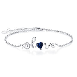 Leva Jewkis Sterling Silver Birthstone Bracelets Rose Love Created Blue Sapphire Gemstone September Birthstone Bracelet Dainty Charm Link Birthday Anniversary Jewelry for Women, 7 Inches